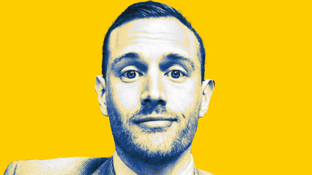 A picture of journalist Josh Kruger against a yellow background.