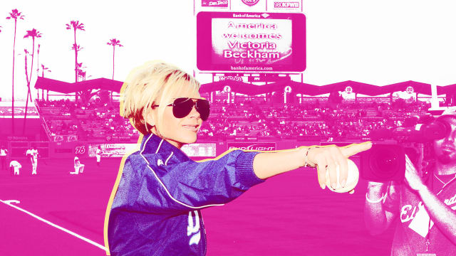 A photo illustration showing Victoria Beckham prior to throwing out the first pitch at the Los Angeles Dodgers vs New York Mets game Monday, June 11, 2007 in Los Angeles.