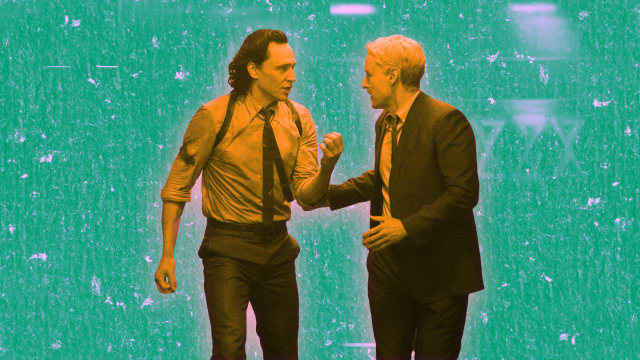 A photo illustration of Owen Wilson and Tom Hiddleston in Loki.