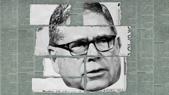 A photo illustration showing Alberto Ibarguen over cut up newspapers being pieced back together.