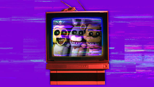 A photo illustration of Five Nights at Freddy’s video game on a television set.