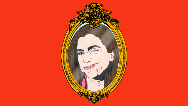 Illustrated gif of Nancy Mace winking in an elaborate gold mirror