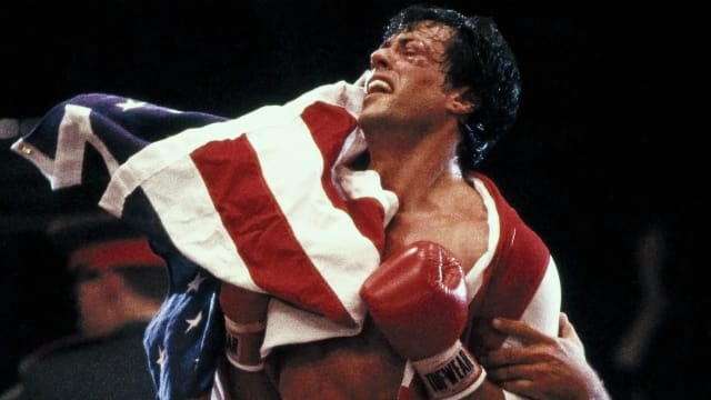 A photo including a film still from the Sylvester Stallone in the documentary SLY