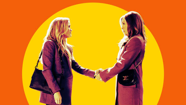 A photo illustration of Reese Witherspoon and Jennifer Aniston on The Morning Show.