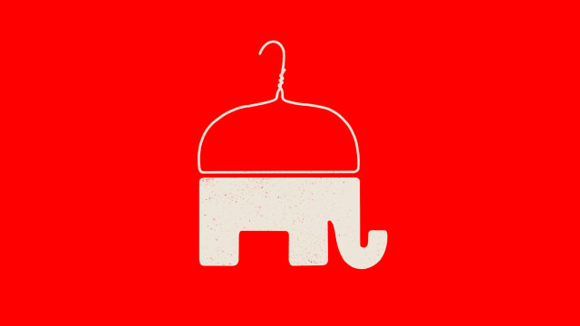 Illustration of the Republican elephant with the top half looking like a wire hanger