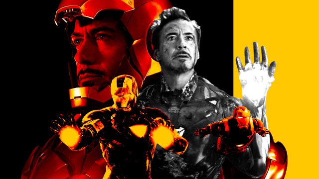 A photo illustration made of up of multiple photos of Robert Downy Jr. as Iron Man