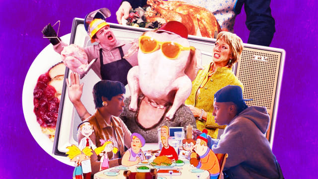 A photo illustration of Thanksgiving television specials.