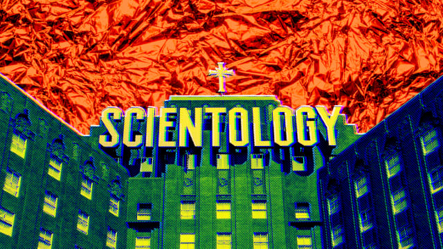 A photo illustration of the Church of Scientology’s headquarters