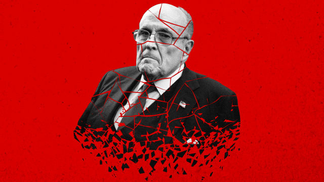 A photo illustration of Rudy Giuliani falling apart.