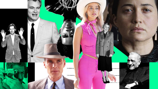 A photo illustration of Greta Gerwig, Wes Anderson. Martin Scorcese, Christopher Nolan and their movies