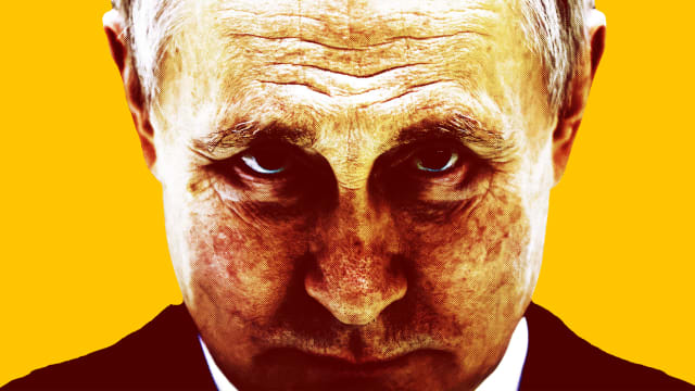 Photo illustration of Vladimir Putin on a yellow background