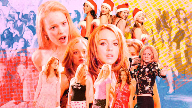 A photo illustration of the cast and scenes from 2004 Mean Girls.