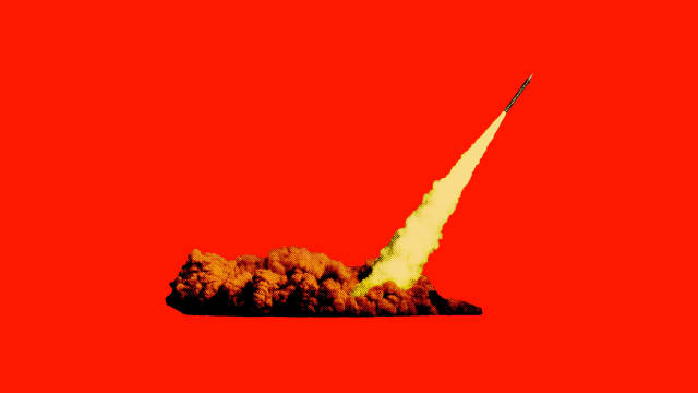 Photo illustration of a missile on a red background