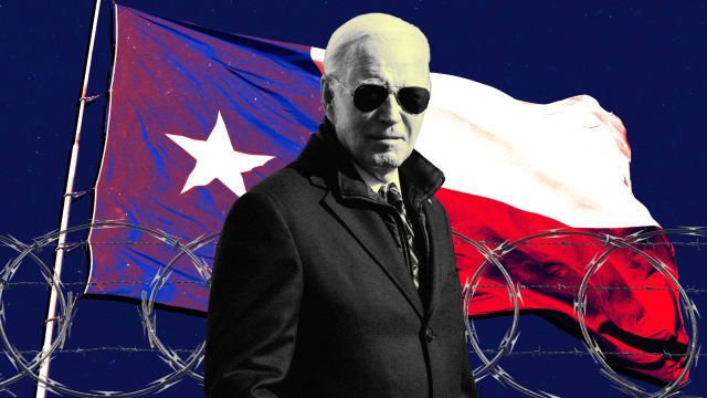 A photo illustration of President Joe Biden and the Texas flag.