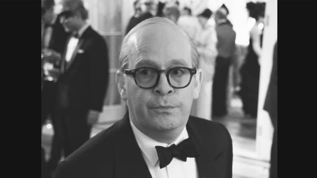 A black and white close up of Tom Hollander in 'Feud: Capote vs. The Swans'