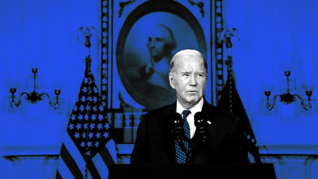 An illustration including a photo of U.S. President Joe Biden