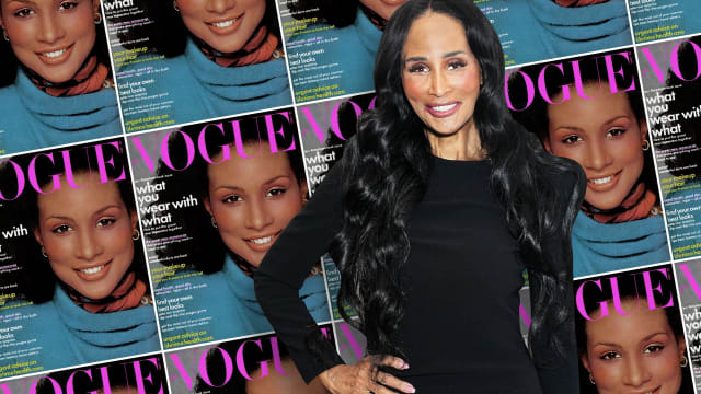  An illustration including a photo of Beverly Johnson and a Vogue Cover of Beverly Johnson