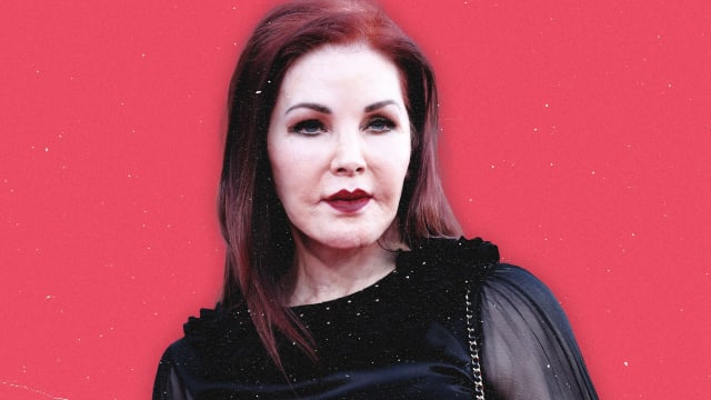 An illustration including a photo of Priscilla Presley