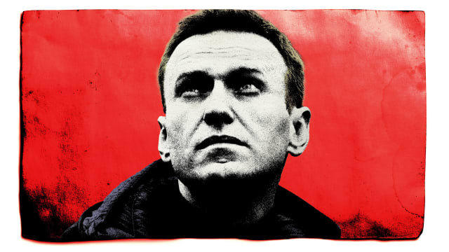Photo illustration of Alexei Navalny on a red background