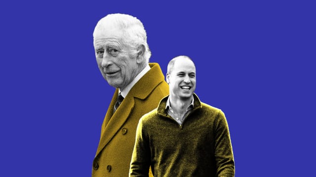 A photo illustration of Prince William and King Charles