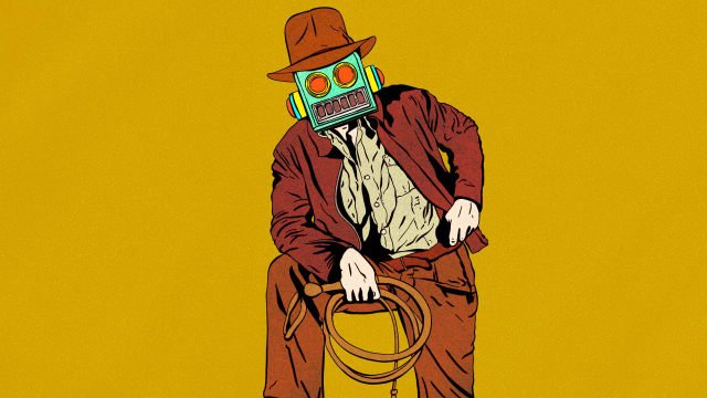 Illustration of Indiana Jones with a robot head