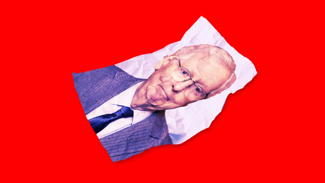 A photo illustration of a piece of wrinkled paper with a photo of Senator Mitch McConnell.