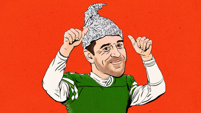 Illustration of Aaron Rodgers with a tinfoil hat