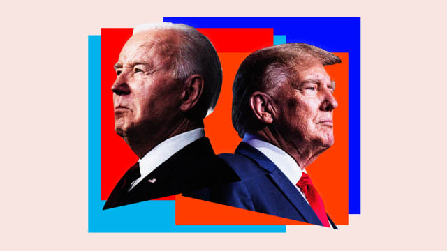  A photo illustration showing Joe Biden and Donald Trump looking in opposite directions.