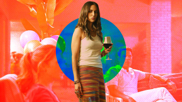 A photo illustraiton of Alison Brie on Apples Never Fall.