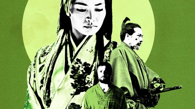 A photo illustration of Hiroyuku Sanada, Anna Sawai, and Cosmo Jarvis.