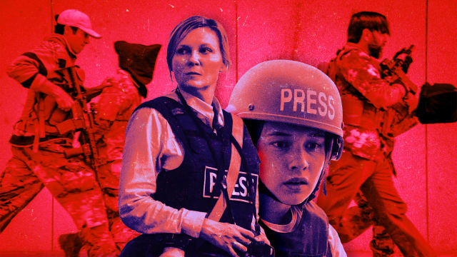 A photo illustration of Kirsten Dunst and Cailee Spaeny in A24’s Civil War.