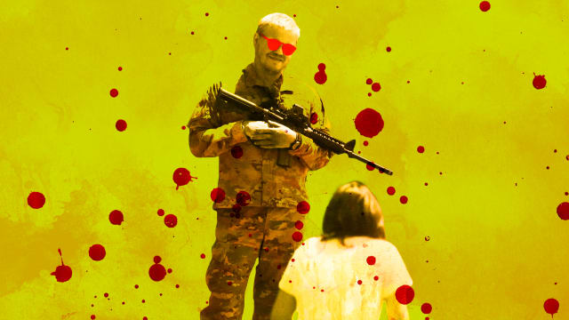 A photo illustration of Jesse Plemons and Cailee Spaeny in Civil War.