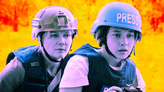 A photo illustration of Kirsten Dunst and Cailee Spaeny in Civil War.