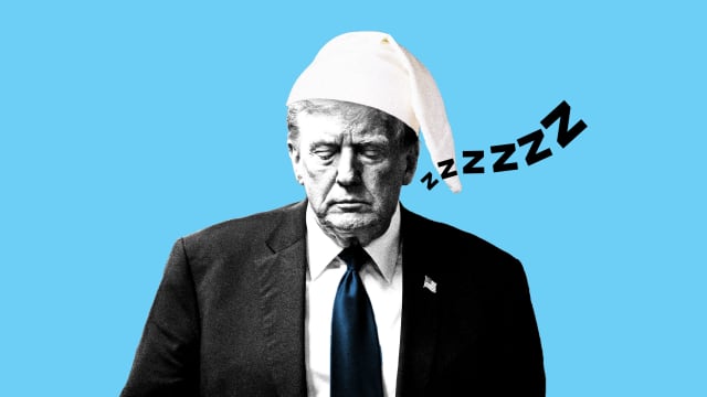 A photo illustration of Donald Trump wearing a nightcap and snoring