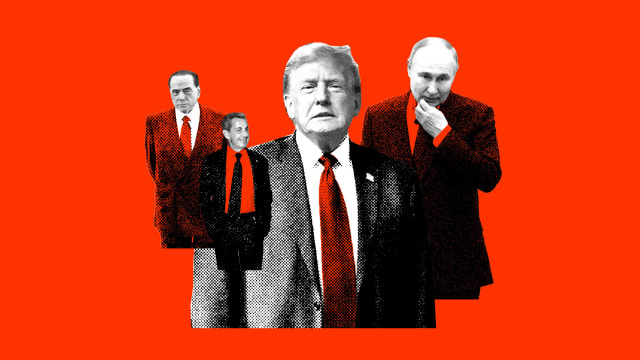 A photo illustration of Donald Trump, Vladimir Putin, Nicolas Sarkozy, and Silvio Berlusconi