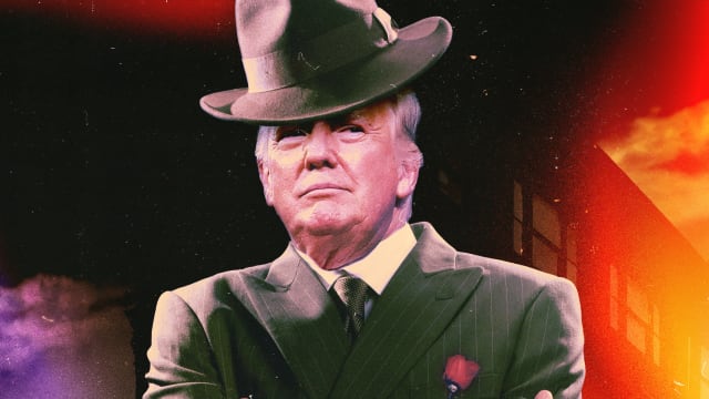 A photo illustration of Donald Trump in a mobster suit.