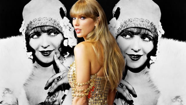 An illustration including a photo of Clara Bow and Taylor Swift 