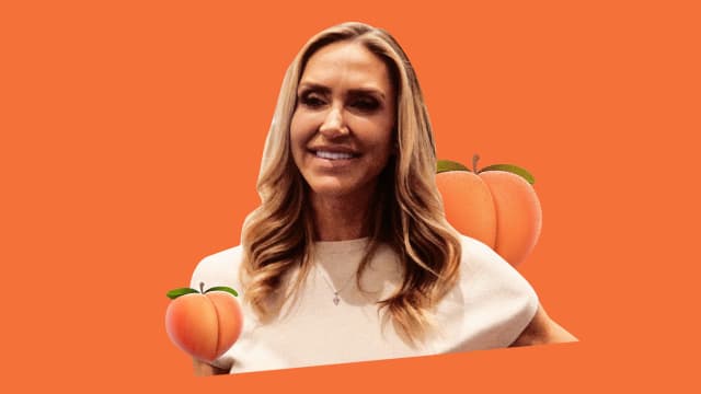 A photo illustration showing Lara Trump and the peach emoji which symbolizes a butt.