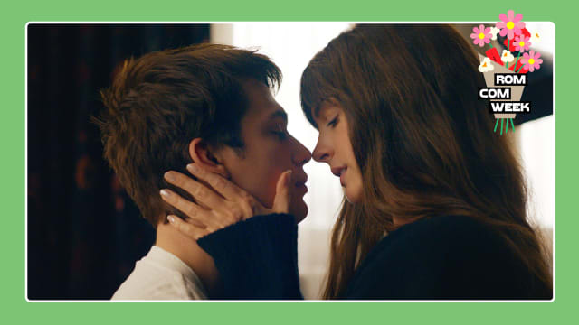 A photo illustration with a still of Nicholas Galitzine and Anne Hathaway kissing in ‘The Idea of You’