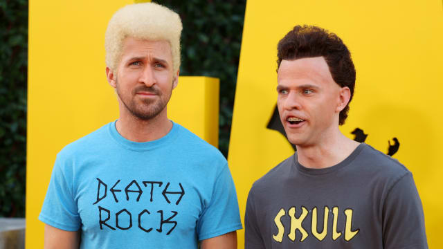 A photo of Ryan Gosling and Mikey Day as Beavis and Butt-Head on a red carpet
