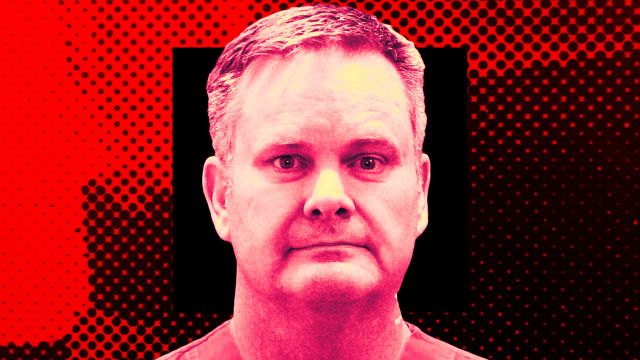 A photo illustration of Chad Daybell’s mugshot.