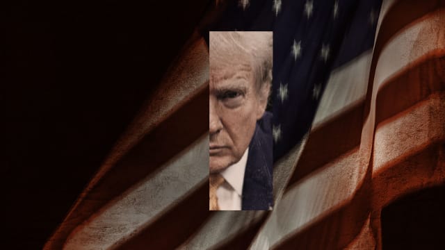 A photo illustration showing Donald Trump and an Ameircan flag.