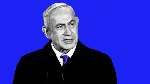 An illustration including a photo Israel's Prime Minister Benjamin Netanyahu