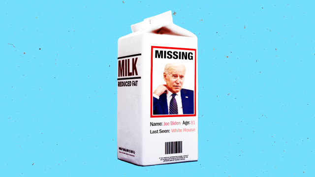 A photo illustration of President Joe Biden on a missing milk carton.