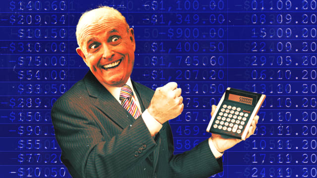 A photo illustration of Rudy Giuliani holding a calculator.