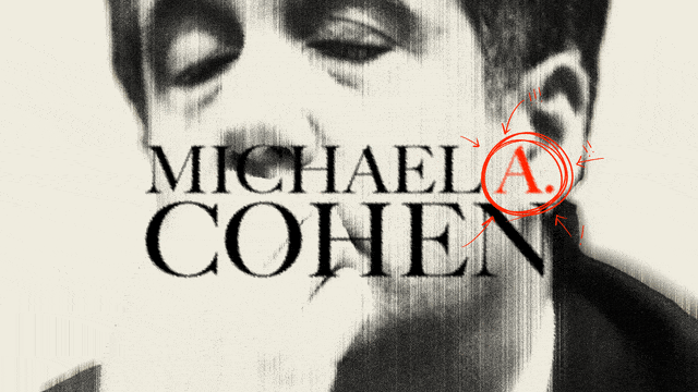 Photo illustrative gif of Michael Cohen with the words "Michael A. Cohen" on top, with the "a" circled, with arrows pointing