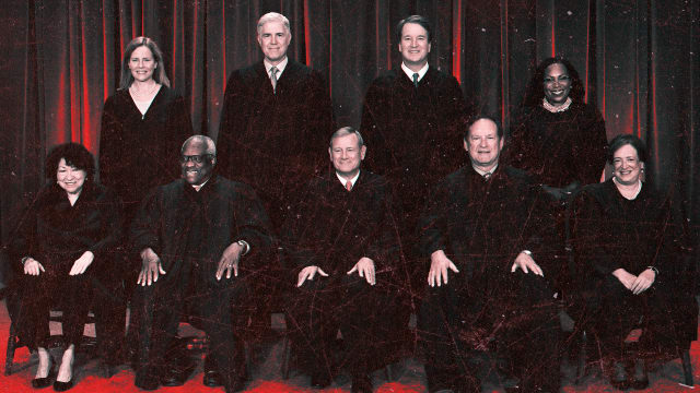 A photo illustration of the SCOTUS justices.