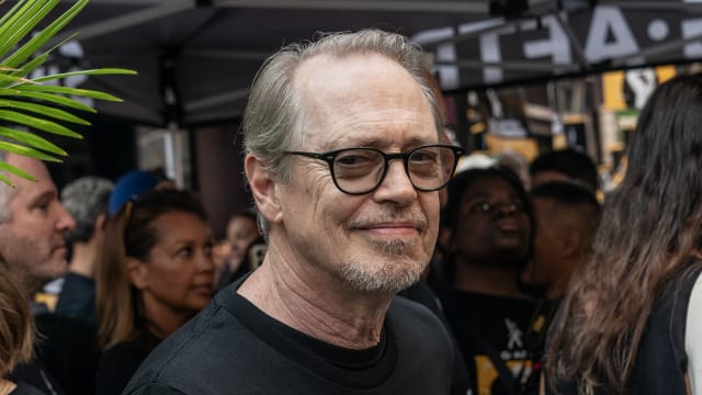 Steve Buscemi attends Rock the City for a Fair Contract: SAG-AFTRA Solidarity Rally in Times Square, New York as members of WGA and SAG-AFTRA continue strike.