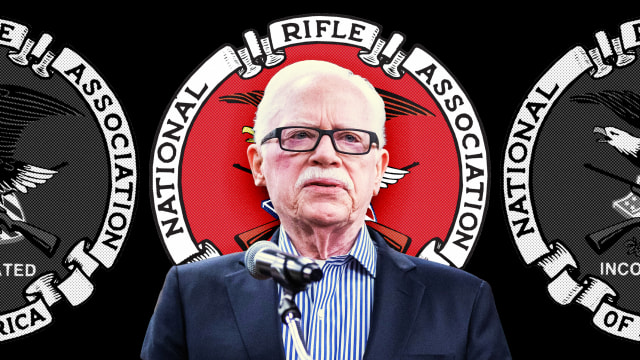 Bob Barr, former United States Congressman for Georgia's 7th Congressional district and the NRA logo.