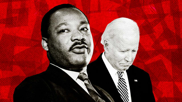 A photo illustration of Martin Luther King Jr. and President Joe Biden.